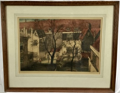 Lot 91 - Jan Christian Poortenaar (1886-1958) coloured etching, backs of houses