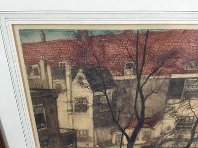 Lot 91 - Jan Christian Poortenaar (1886-1958) coloured etching, backs of houses