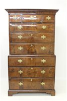 Lot 1462 - George II walnut veneered chest on chest, the...