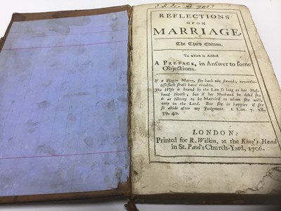 Lot 1743 - Mary Austell - Reflections upon a Marriage, 3rd edition 1706, important feminist work