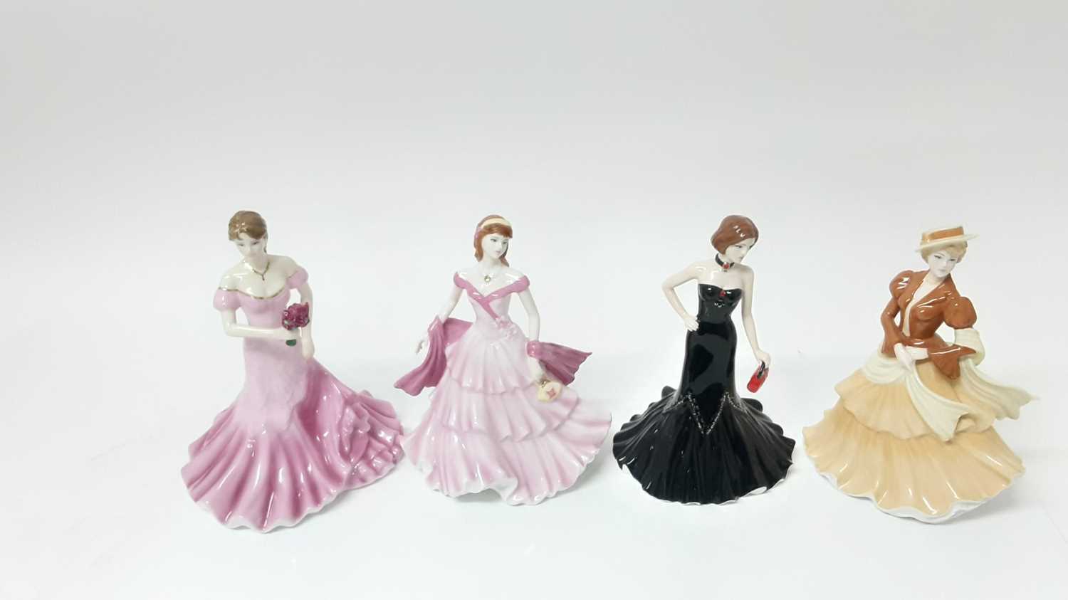 Lot 120 - Eight Coalport Sentiments figures - limited edition English Rose with certificate, Birthday Wishes, Rendezvous,  Special Occasion, My Love, Katie, Grace and My Love