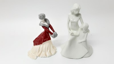 Lot 122 - Five Royal Worcester limited edition Les Petites figures - Charlotte, Sian, Caitlin, Isla and Lara, together with a Royal Worcester Moments figure - Mother's Love (6)