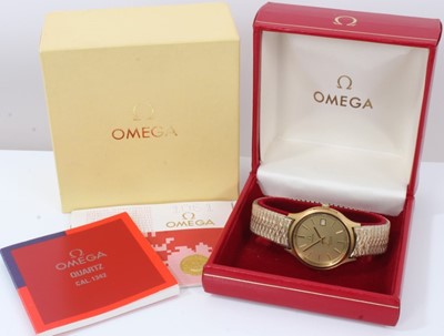 Lot 248 - 1980s gentleman's Omega De Ville gold plated quartz wristwatch in original box