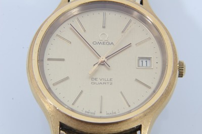 Lot 248 - 1980s gentleman's Omega De Ville gold plated quartz wristwatch in original box