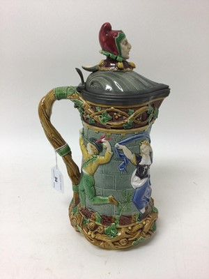Lot 94 - Victorian Minton Majolica 'Tower' jug, impressed marks for 1873, 33cm height