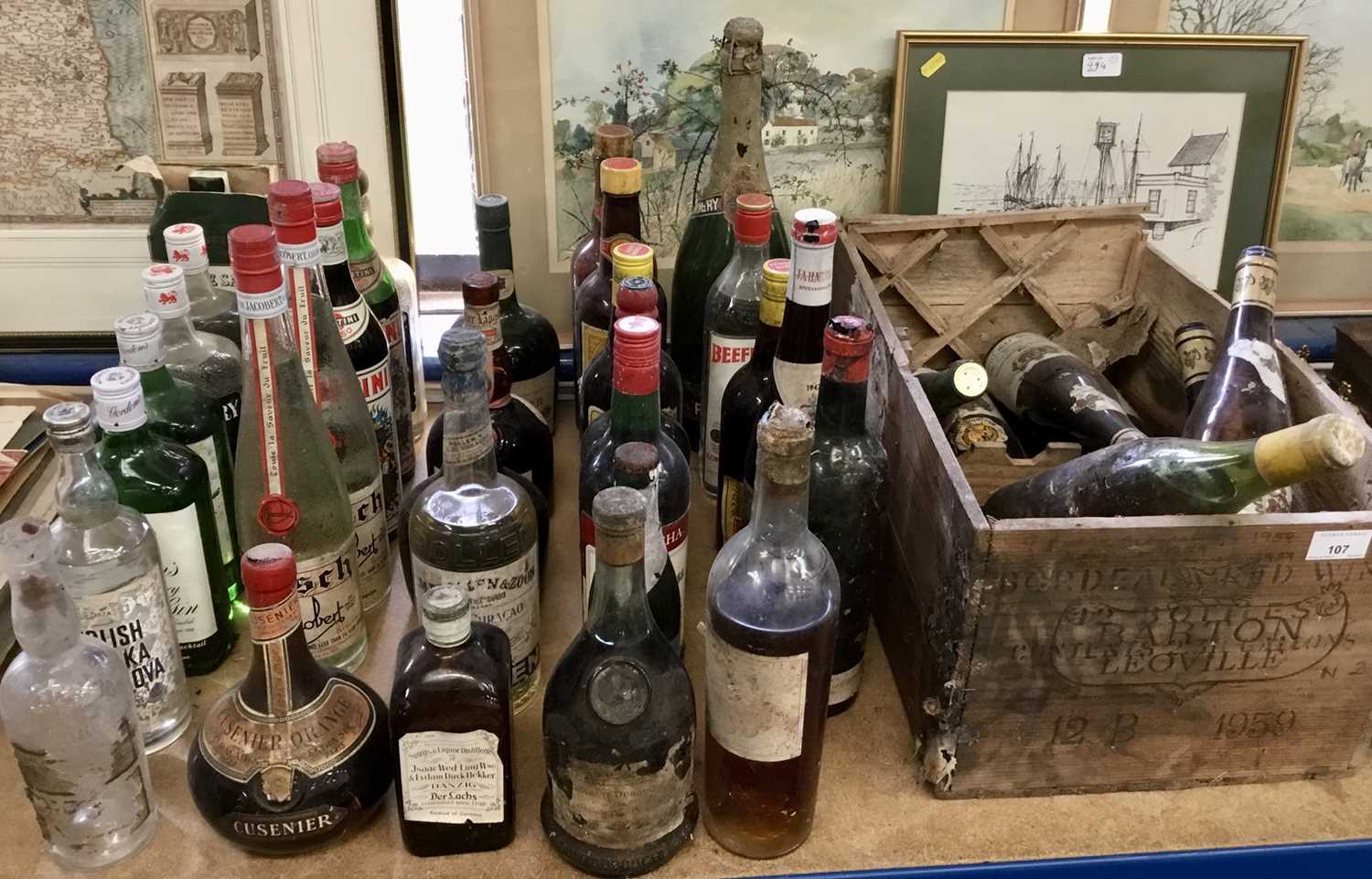 Lot 107 - Forty bottles of vintage spirits, wines and liquors to include gin, polish vodka, kirsch etc, some bottles empty for display purposes