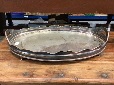 Lot 120 - Silver plated oval gallery tray with gadrooned border