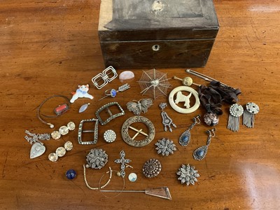 Lot 704 - Group of 19th century and later costume jewellery to include cut steel brooches, crucifix and other paste jewellery