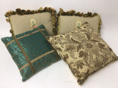 Lot 2226 - Pair of Jacquard tapestry covered cushions, an English brocade cushion and a similar French cushion .