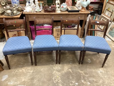 Lot 851 - Set of four Regency mahogany dining chairs with rope and bar backs, upholstered seats and ring turned legs