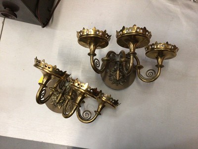 Lot 276 - Pair of Victorian Gothic style brass wall light sconces