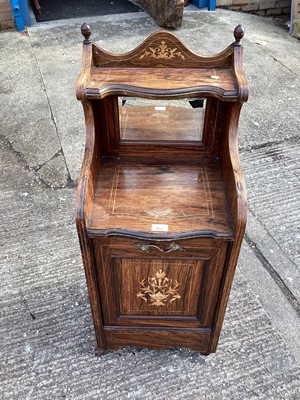 Lot 853 - Edwardian inlaid rosewood coal purdonium with mirrored and ledge back