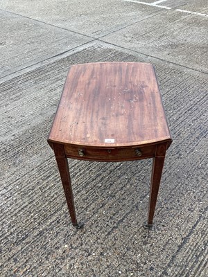 Lot 854 - George III inlaid mahogany oval Pembroke table with single drawer, on sqaure taper legs terminating on brass capped castors