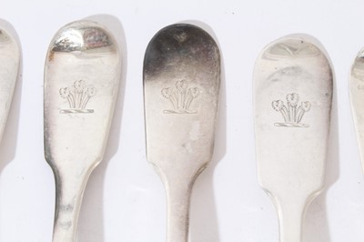 Lot 357 - Eight Georgian forks with feather monogramme various makers and various dates, four Georgian dessert forks