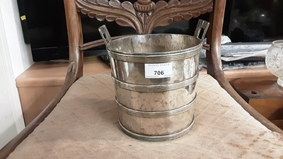 Lot 706 - Late Victorian silver plated ice bucket in the form of a barrel, by G. R. Collis & Co.