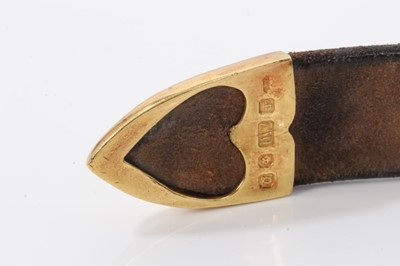 Lot 150 - Sean Whelan black leather belt mounted with 18ct gold buckle and fittings by Douglas Magnus