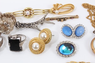 Lot 91 - Antique Chinese gilt metal buckle set with a pale blue stone, possibly aquamarine, Continental silver (900) pendant set with green stone on chain, two silver rings and costume jewellery