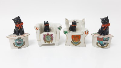 Lot 138 - Five Carlton Crested China Black Cats - St Ives, Folkestone, Essex, Port Talbot and Ryde