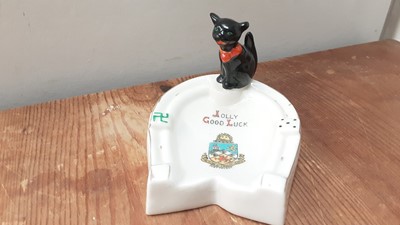 Lot 138 - Five Carlton Crested China Black Cats - St Ives, Folkestone, Essex, Port Talbot and Ryde