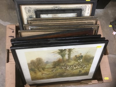 Lot 203 - Thomas Ivester Lloyd set of four limited edition beagling prints, 19th century prints and others and a mahogany framed wall mirror