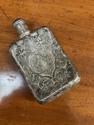 Lot 708 - Early Victorian silver hip flask with all over engraved foliate decoration and monogram, (London 1839), 3.4ozs