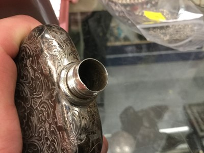 Lot 708 - Early Victorian silver hip flask with all over engraved foliate decoration and monogram, (London 1839), 3.4ozs