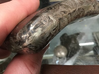Lot 708 - Early Victorian silver hip flask with all over engraved foliate decoration and monogram, (London 1839), 3.4ozs