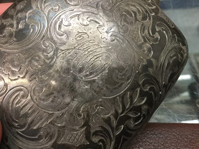 Lot 708 - Early Victorian silver hip flask with all over engraved foliate decoration and monogram, (London 1839), 3.4ozs