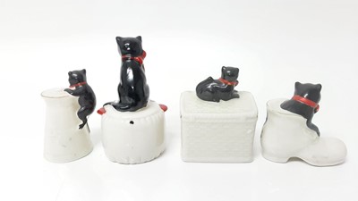 Lot 143 - Four Arcadian Crested China Black Cats - Good Luck Felixstowe, Lechlade, Newquay and Attleborough