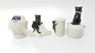 Lot 144 - Four Arcadian Crested China Black Cats - Good Luck Torquay, St Davids, Portsmouth and Stratford Upon Avon