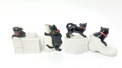 Lot 146 - Four Arcadian Crested China Black Cats - Bournemouth, Brighton, Cheerio from Chippenham and West Kirby