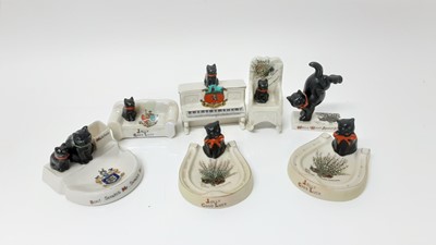 Lot 150 - Eight Carlton Crested China Black Cats - Beckenham, Margate, Brighton, Great Yarmouth, Ramsgate, Guildford, and Eastbourne