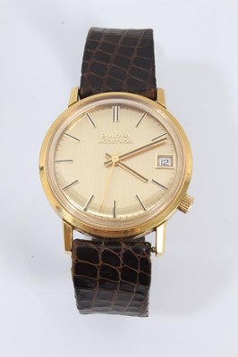 Lot 574 - 1970s Bulova Accutron Calendar wristwatch in gold plated case in case