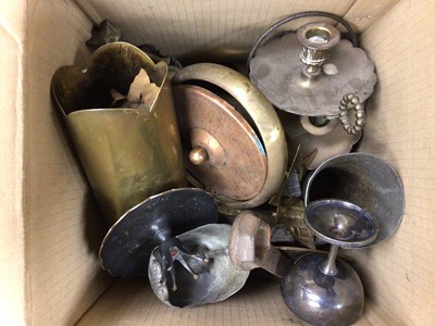 Lot 506 - Pair of metal horse hames plus three boxes of brass and metal ware