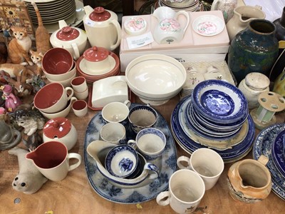 Lot 301 - Poole breakfast tea set, blue and white ceramics, Art pottery, animal ornaments and set six wine glasses