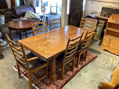 Lot 1450 - Good quality antique-style refectory table with six matching ladder back chairs