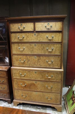 Lot 1426 - Fine George III burr walnut chest on chest