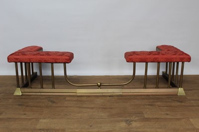 Lot 1449 - Brass framed club fender with buttoned upholstered seat