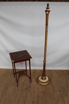 Lot 1034 - 19th century inlaid mahogany two tier side table, one other, and a gilt and painted standard lamp (3)