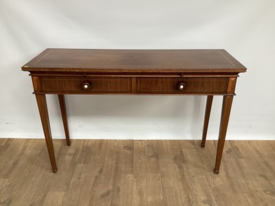 Lot 1038 - Inlaid mahogany serving table with rectangular top above two slides and two drawers below, on square taper legs