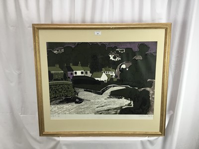 Lot 74 - Graham Clarke (b. 1941) linocut print Helford framed