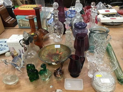 Lot 307 - Silver mounted cut glass liqueur decanter and lot decorative glassware
