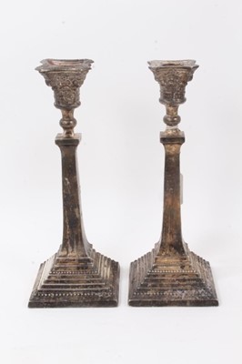 Lot 156 - Pair of contemporary silver candlesticks on stepped bases