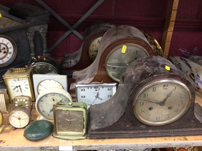 Lot 548 - Black slate mantel clock, together with 1930's mantel clocks and various other clocks