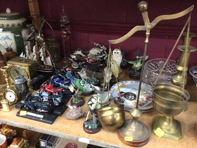 Lot 556 - Edinburgh crystal bowl, brass candlesticks, brass scales and other items