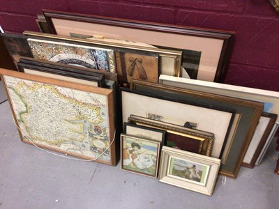 Lot 338 - Quantity of pictures and prints, including an Ernest St. George etching, map of Essex, etc