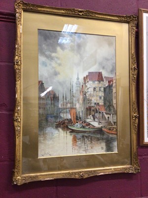 Lot 343 - Louis van Staaten, watercolour of Old Hamburgh, framed and glazed, 60 x 40cm