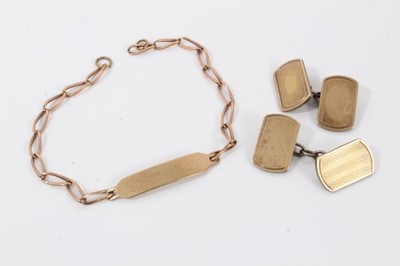 Lot 58 - 9ct gold identity bracelet together with a pair of gold plated silver cufflinks