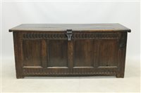 Lot 1501 - Substantial 17th century oak coffer, the plank...