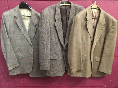 Lot 2213 - Gentlemen's vintage clothing , Harris Tweed jacket by Gurteen, Austin Read and Charlesworth check jackets, black leather jacket  and a suede jacket both Italian made.